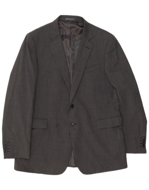 JAEGER Mens 2 Button Blazer Jacket UK 44 2XL Grey Pinstripe Polyester