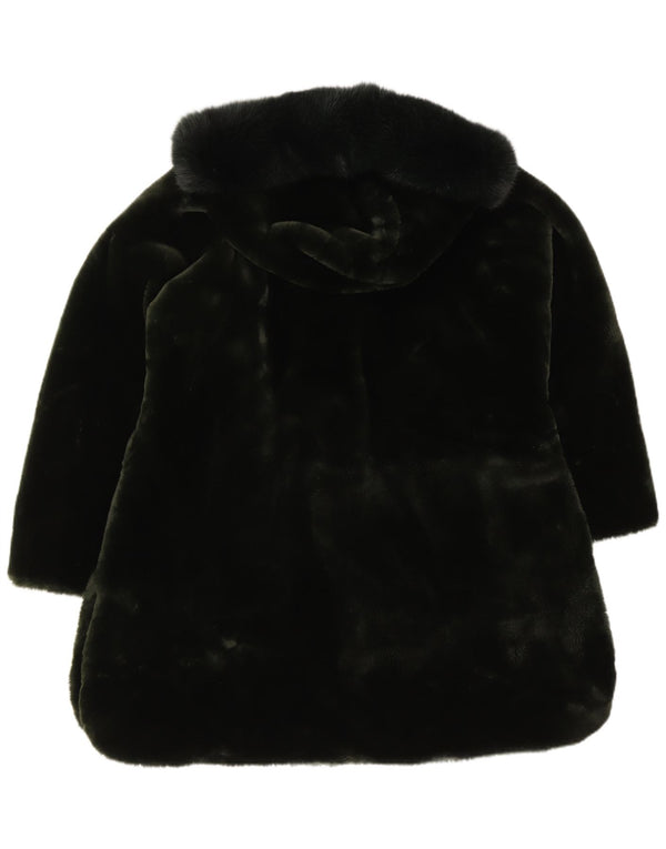 Cappotto vintage da donna in pelliccia sintetica con cappuccio UK 20 2XL poliestere verde