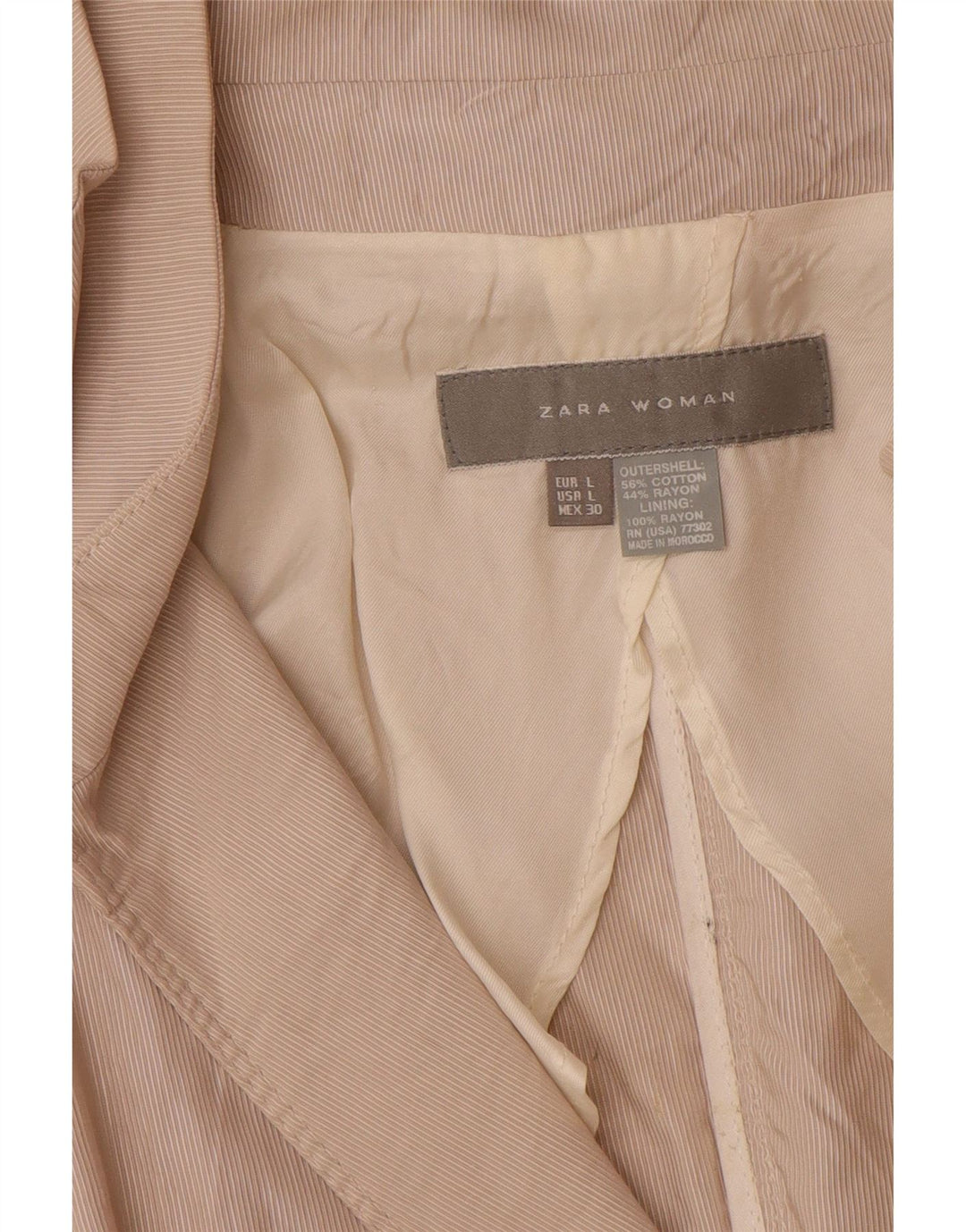 Giacca blazer a maniche corte da donna Zara UK 16 grande cotone gessato beige