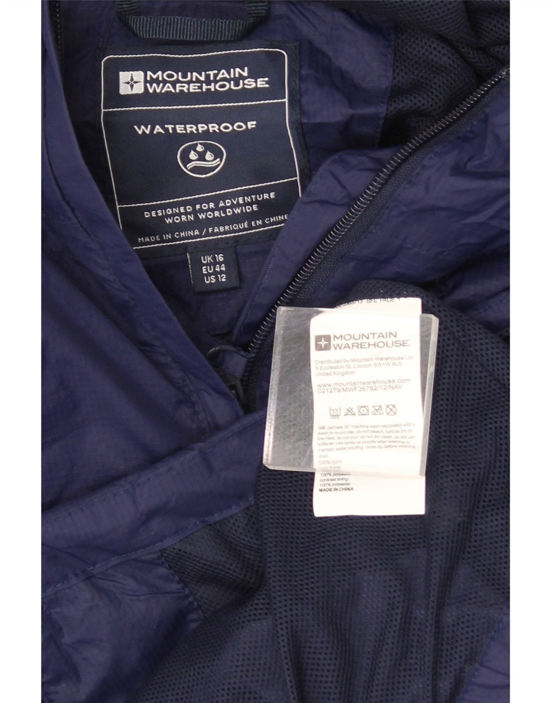 Giacca antipioggia con cappuccio da donna Mountain Warehouse UK 16 Large in nylon blu navy