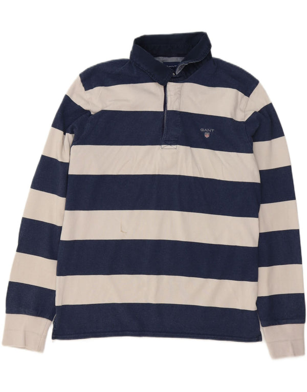 Polo da rugby da uomo a maniche lunghe Gant in cotone a righe medie blu navy