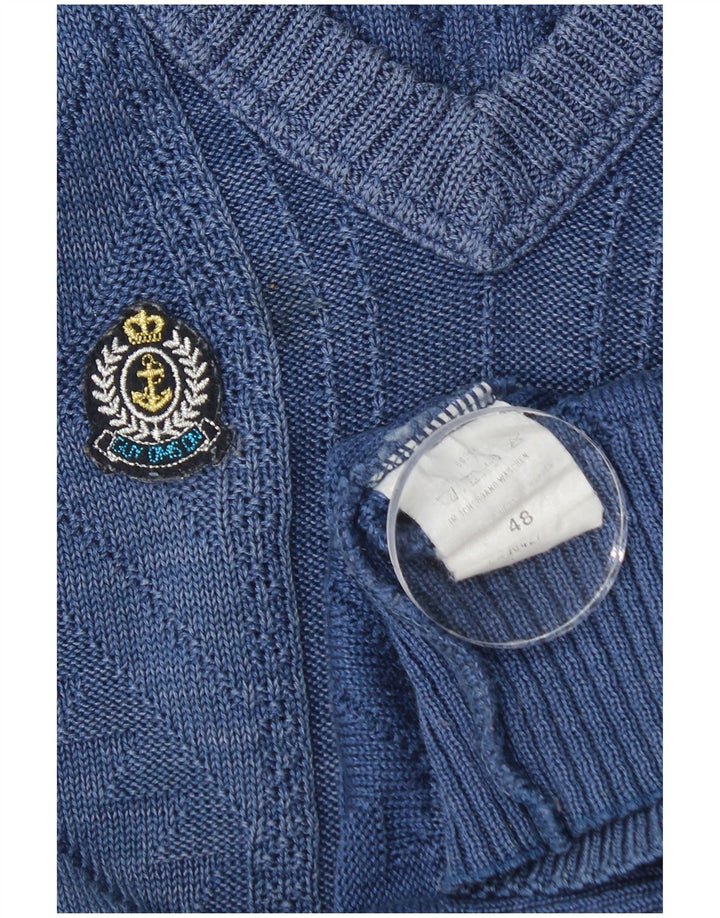Maglione vintage da uomo con scollo a V IT 48 cotone blu medio