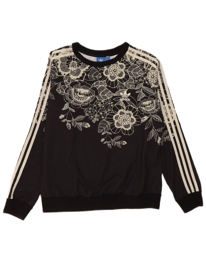 Felpa da donna Adidas Jumper UK 12 Medium Black Floral Poliestere