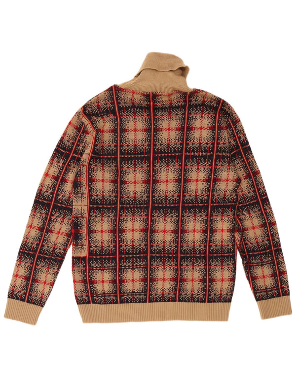 Maglione maglione vintage da donna con collo alto UK 18 XL lana a quadri marrone