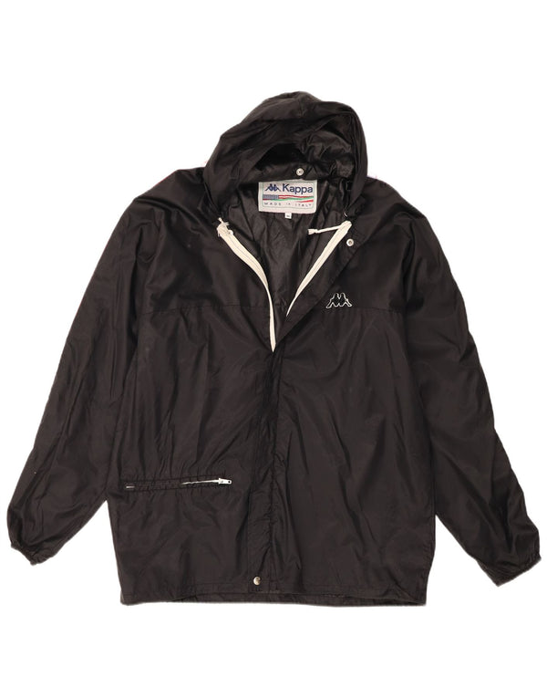 Giacca antipioggia con cappuccio grafico da uomo Kappa UK 38 nylon color block medio nero