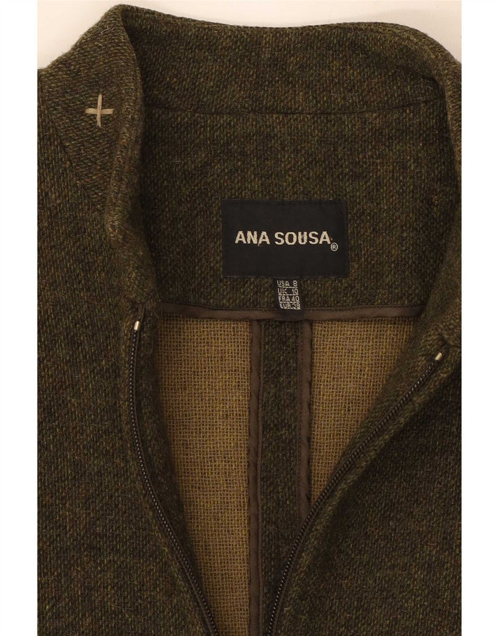 Soprabito da donna con zip intera Anna Sousa UK 10 piccolo in lana kaki