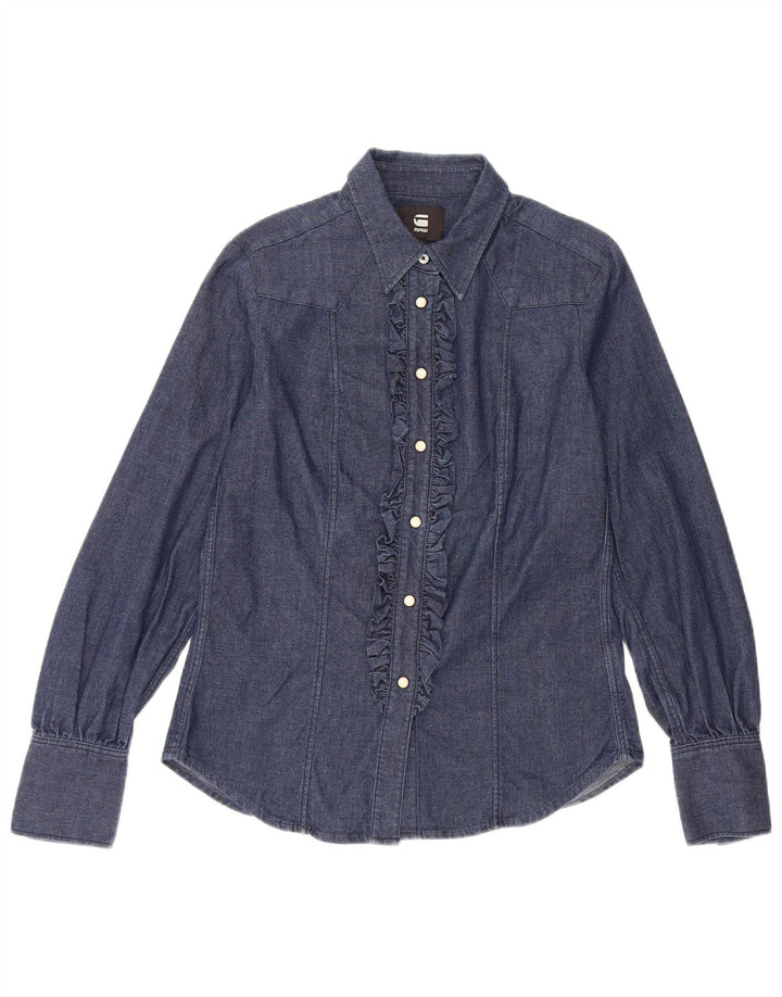 Camicetta da donna in denim con volant sul davanti G-Star UK 10 piccola in cotone blu navy