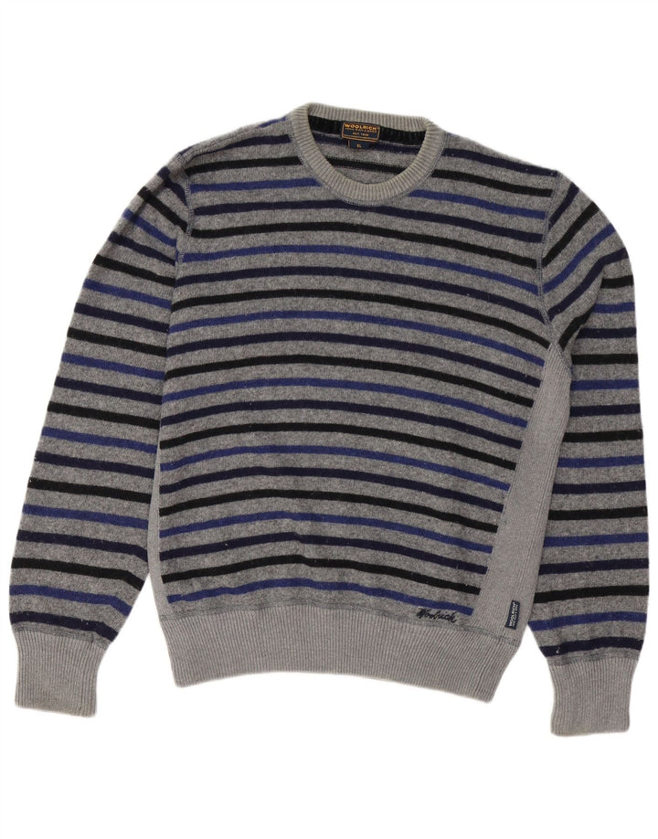 WOOLRICH Maglione girocollo da uomo in lana XL a righe grigie