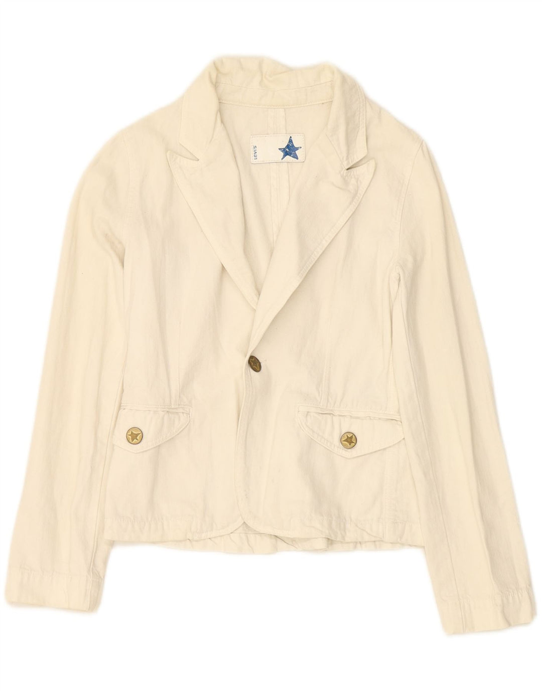 LEVI'S Womens 1 Button Blazer Jacket UK 12 Medium White Cotton