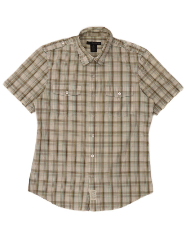 Camicia militare a maniche corte da uomo Calvin Klein Jeans a quadri beige medio