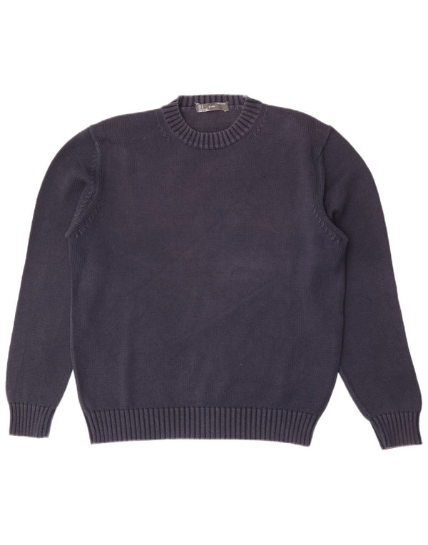 Maglione maglione girocollo da uomo Zara in cotone blu navy medio