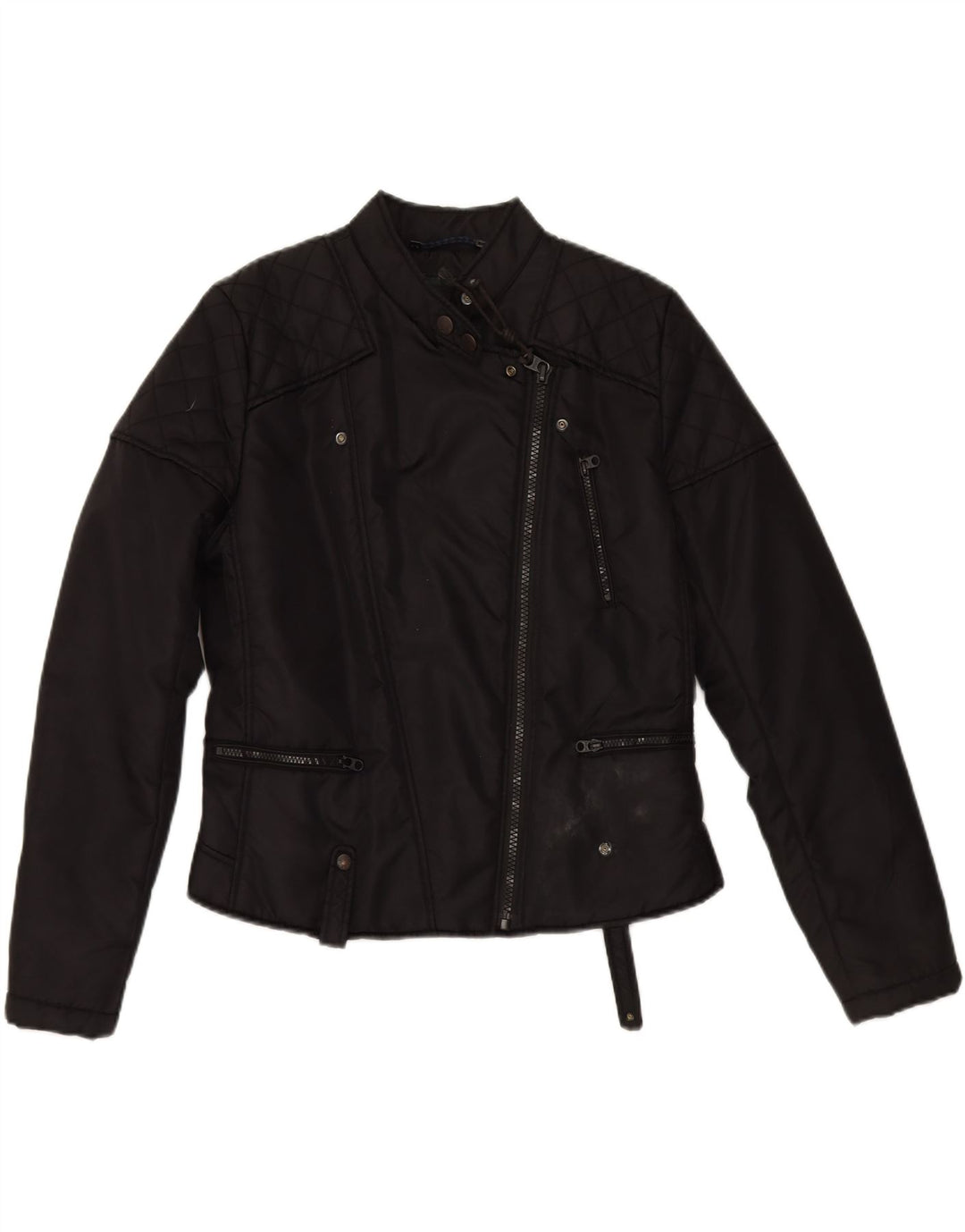 REPLAY Womens Racer Jacket UK 18 XL Black Vintage Replay and Second-Hand Replay from Messina Hembry 