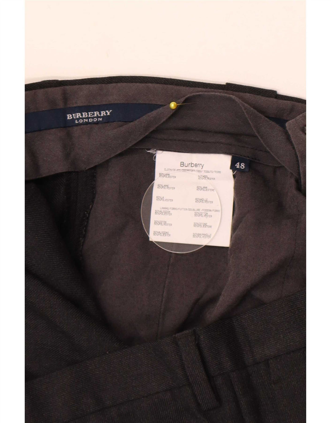Pantaloni da completo da uomo Burberry W36 L28 in lana grigia