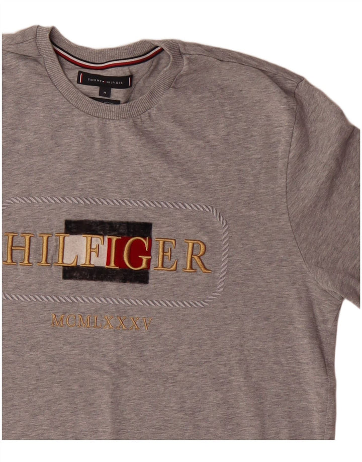 T-shirt grafica da uomo Tommy Hilfiger Top in cotone grigio medio