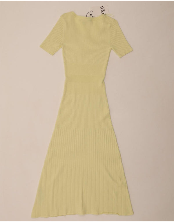 ZARA Womens Maxi Short Sleeves Jumper Dress UK 8 Small Yellow Viscose