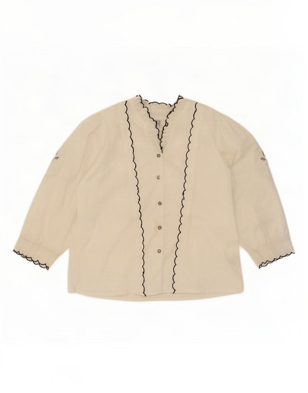 Camicetta camicia vintage da donna con maniche a 3/4 UK 14/16 grande poliestere bianco