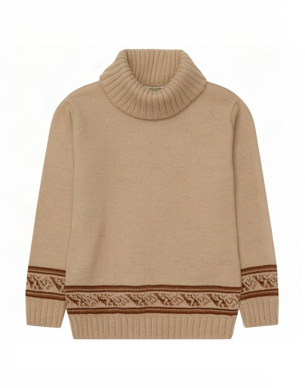 Maglione maglione vintage da donna con collo alto UK 12 Beige medio Fair Isle