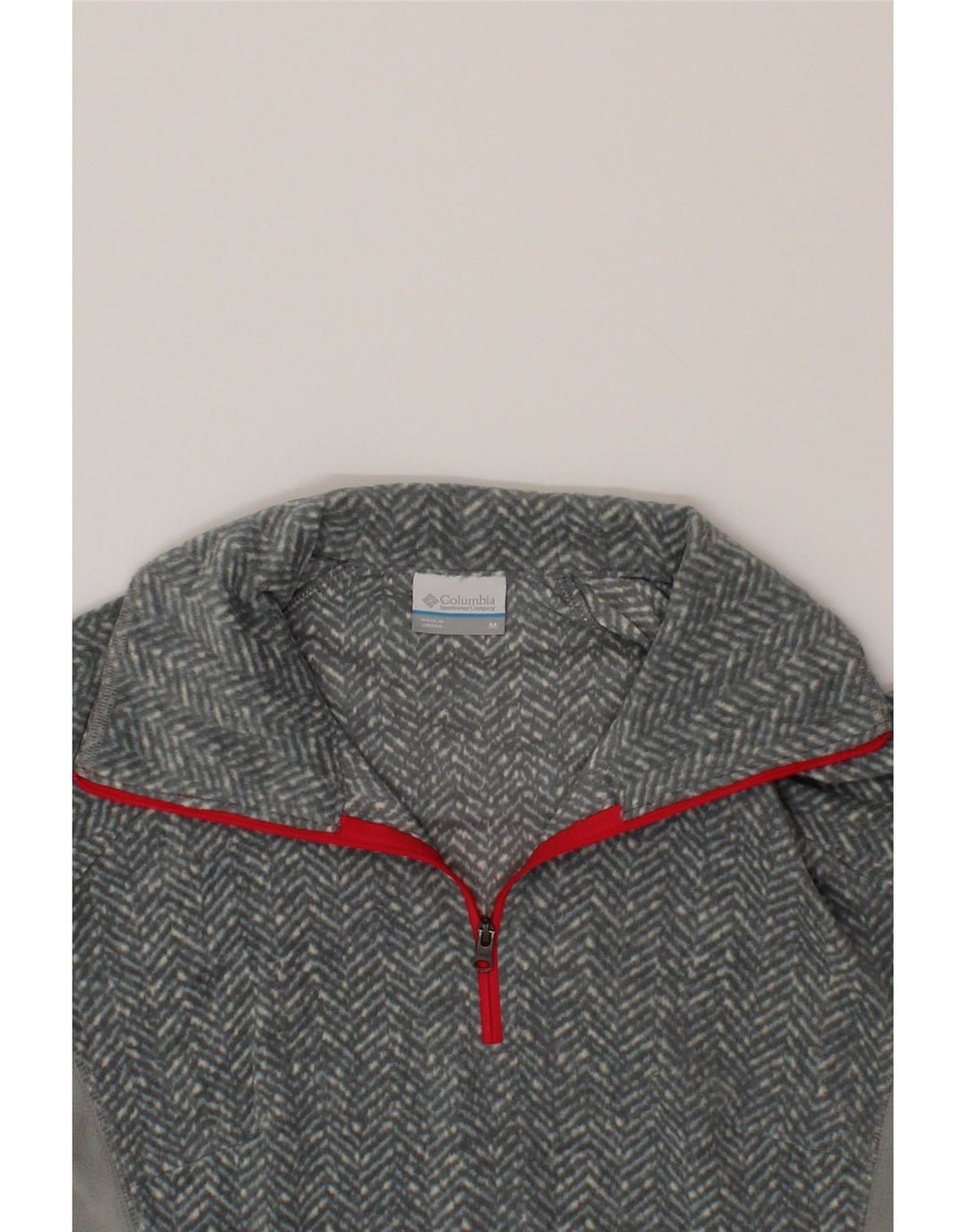 COLUMBIA Womens Zip Neck Fleece Jumper UK 14 Medium Grey Herringbone Vintage Columbia and Second-Hand Columbia from Messina Hembry 