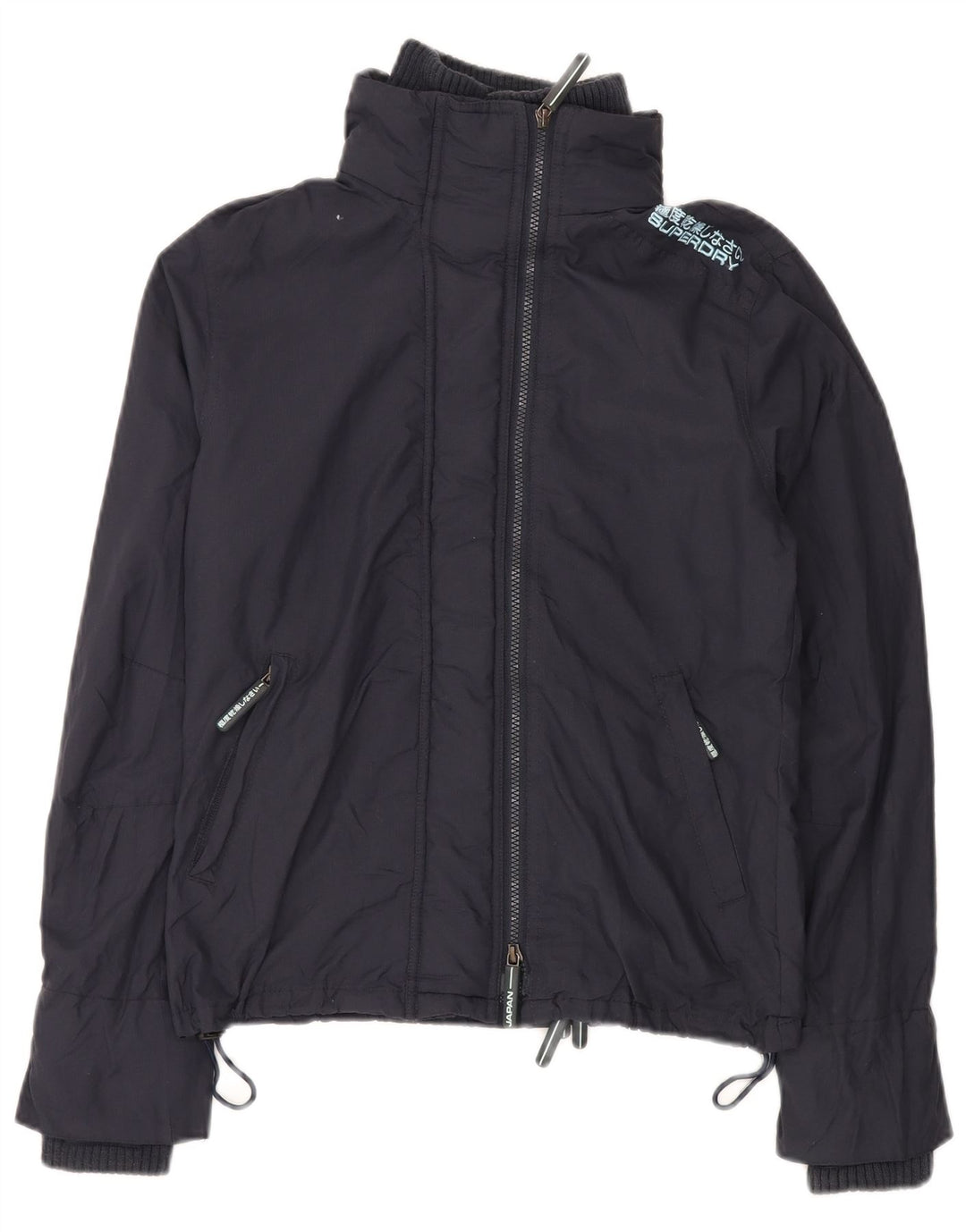 Giacca antipioggia grafica da donna SUPERDRY UK 16 grande nylon blu navy