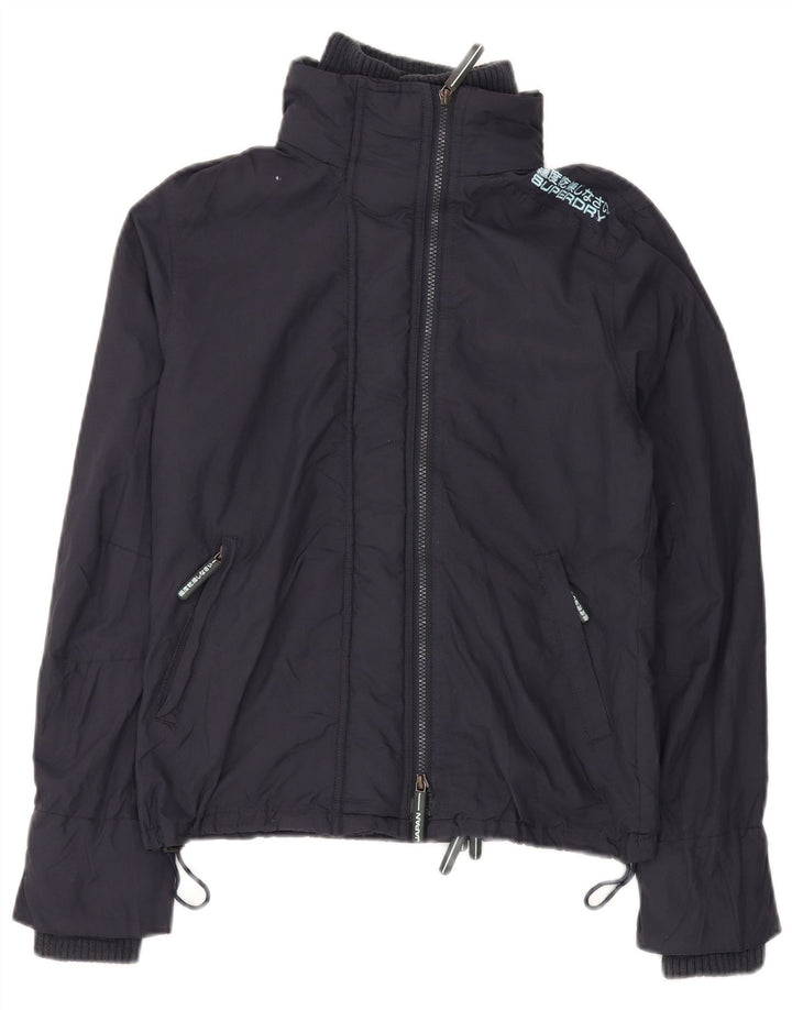 Giacca antipioggia grafica da donna SUPERDRY UK 16 grande nylon blu navy