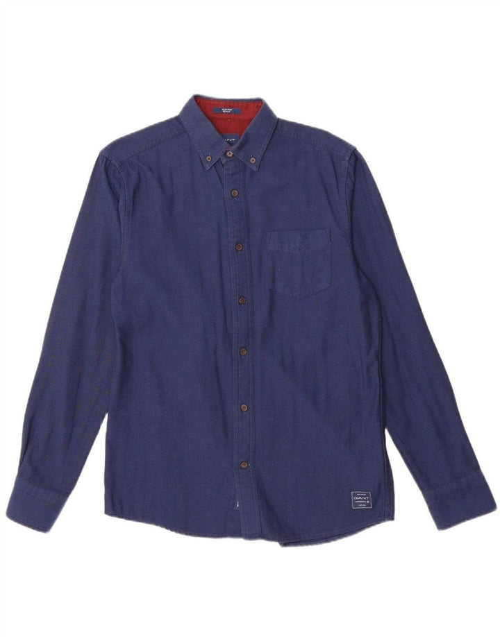 GANT Mens Flannel Shirt Size 39/40 15 Medium Navy Blue Herringbone