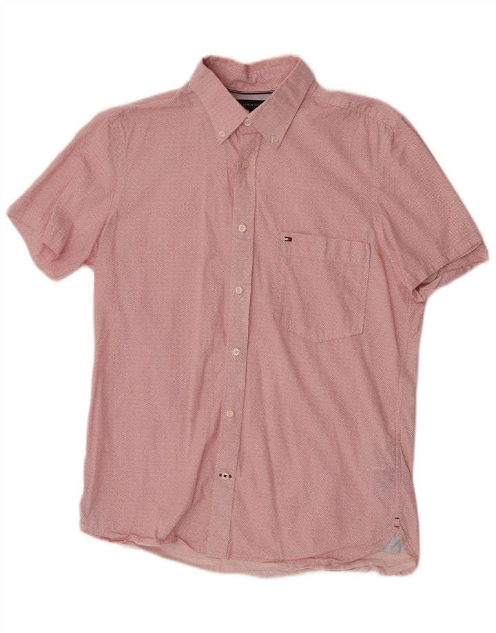 Camicia slim fit a maniche corte da uomo Tommy Hilfiger in cotone maculato rosso medio