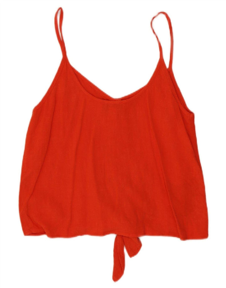Topshop Canottiera corta da donna con cravatta sul davanti UK 8 piccola viscosa rossa
