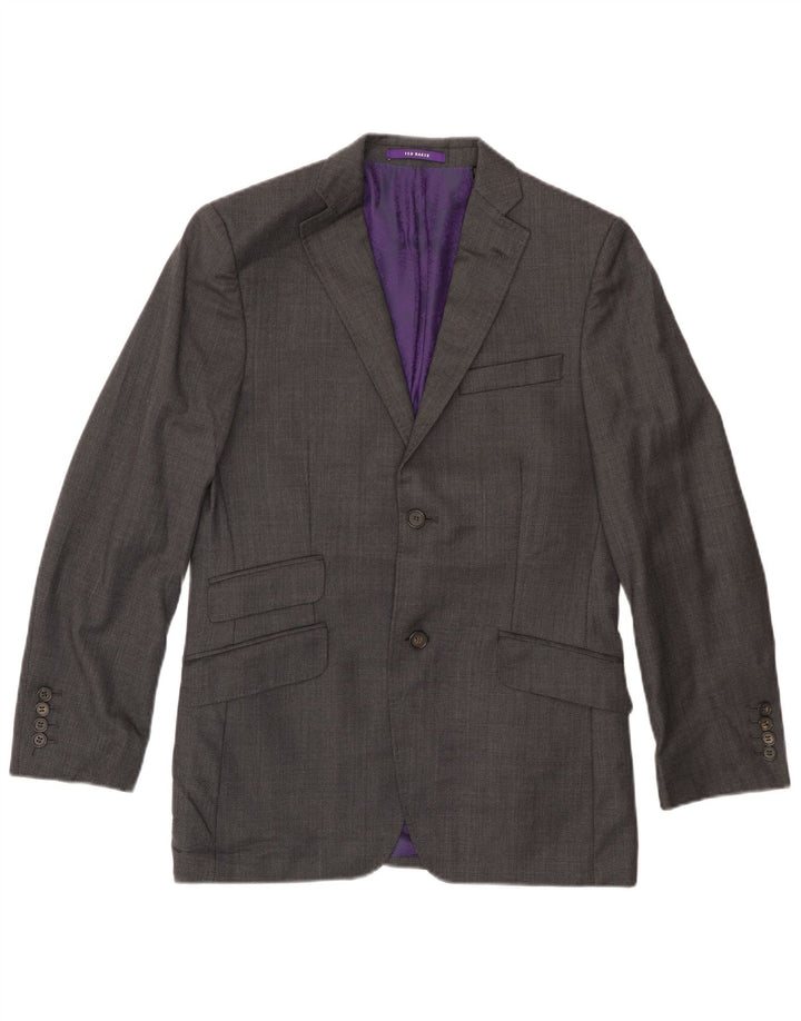 Giacca blazer da uomo a 2 bottoni Ted Baker UK 36 piccola lana grigia