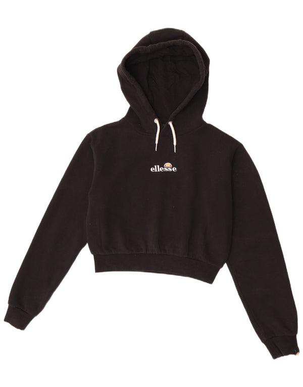 Maglione corto con cappuccio da donna Ellesse UK 10 piccolo cotone nero