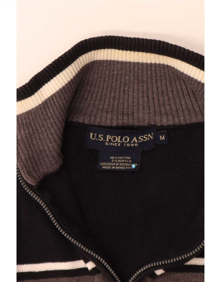 Polo Assn. Maglione da uomo con zip e collo color block nero medio