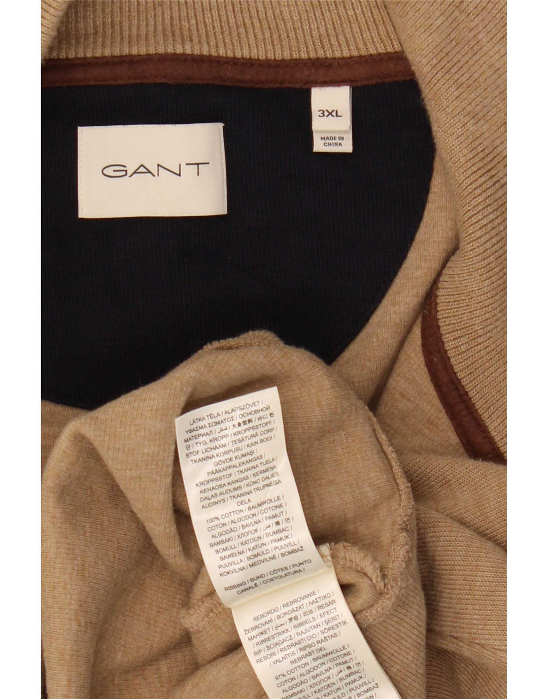 Gant Maglione da uomo con zip e collo 3XL in cotone beige