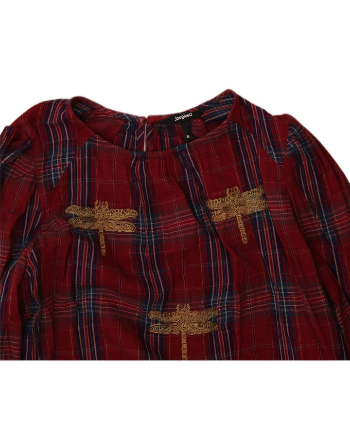 DESIGUAL Womens Oversized Blouse Top UK 10 Small Red Check Vintage Desigual and Second-Hand Desigual from Messina Hembry 