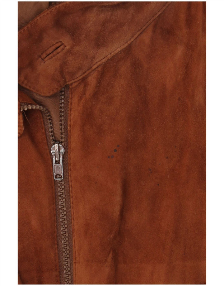 Giacca bomber scamosciata da uomo vintage IT 52 XL in pelle marrone