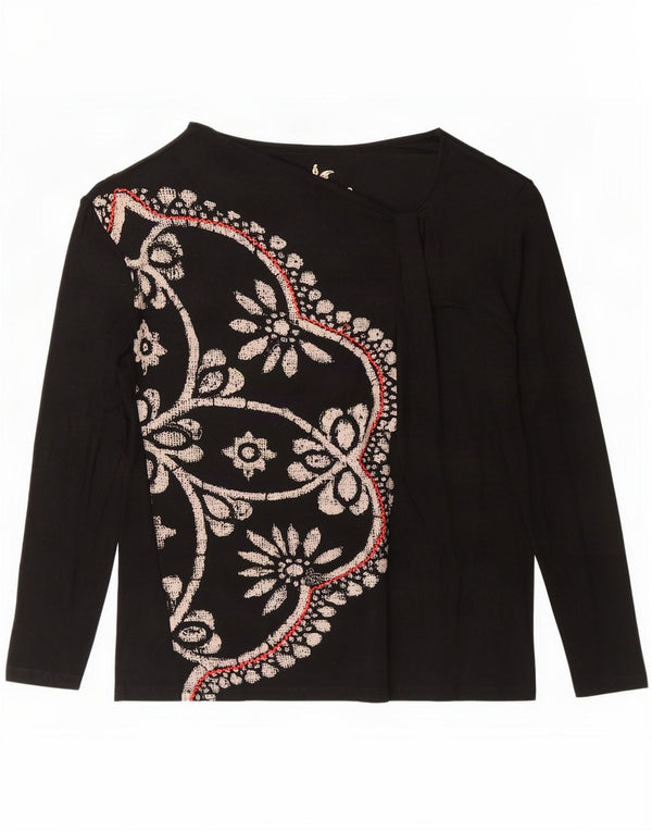 Desigual Womens Graphic Top Long Sleeve UK 18 XL Black Floral