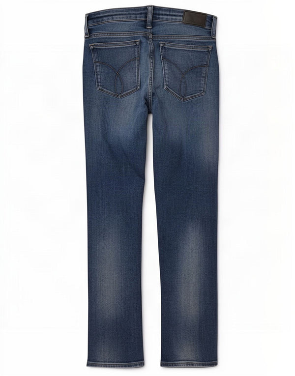 Jeans dritti a vita media da donna Calvin Klein W29 L30 cotone blu