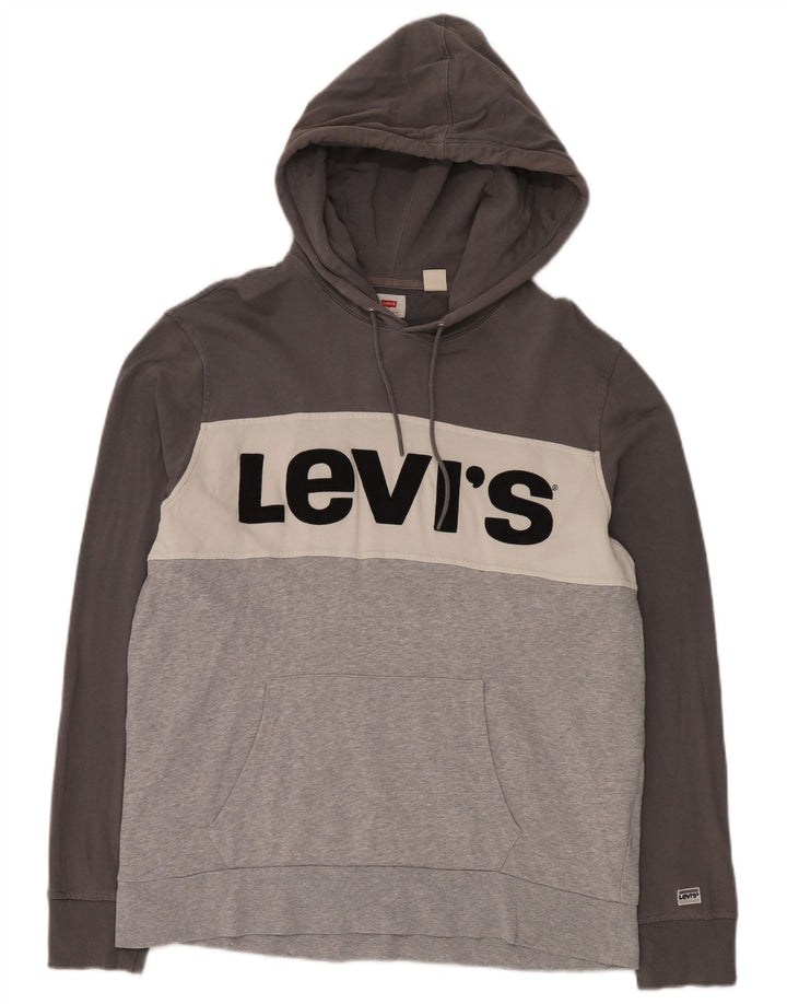 Maglione con cappuccio grafico da uomo Levi's XL in cotone color block grigio
