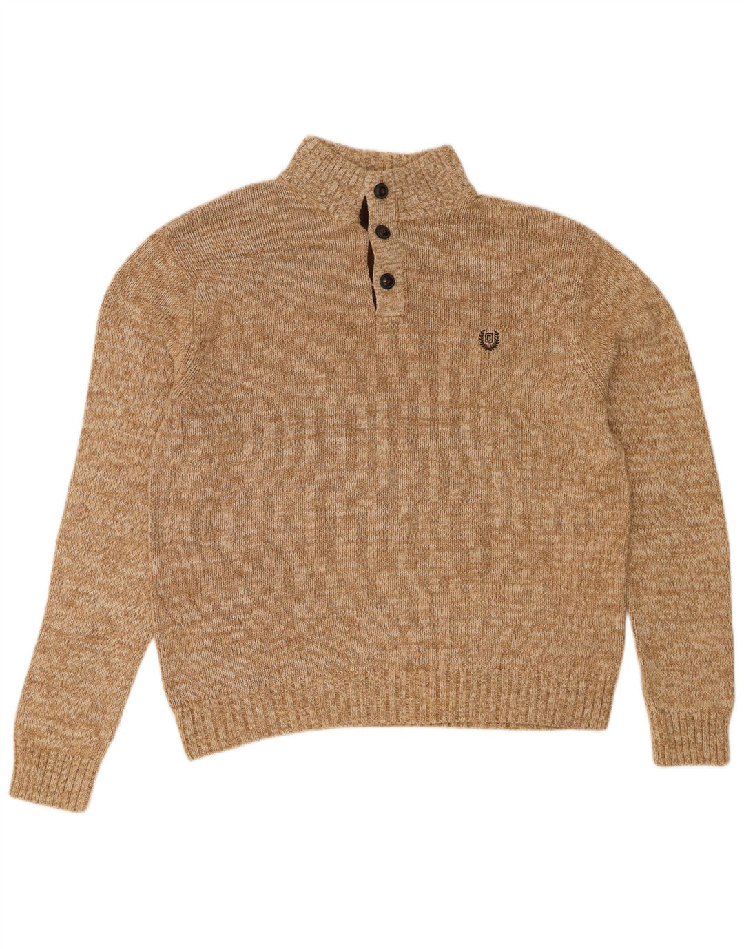 CHAPS Mens Button Neck Jumper Sweater Medium Beige Flecked Cotton