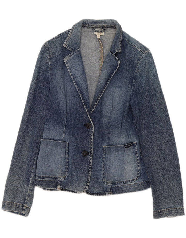 Giacca blazer in denim a 2 bottoni da donna Calvin Klein UK 12 cotone blu medio