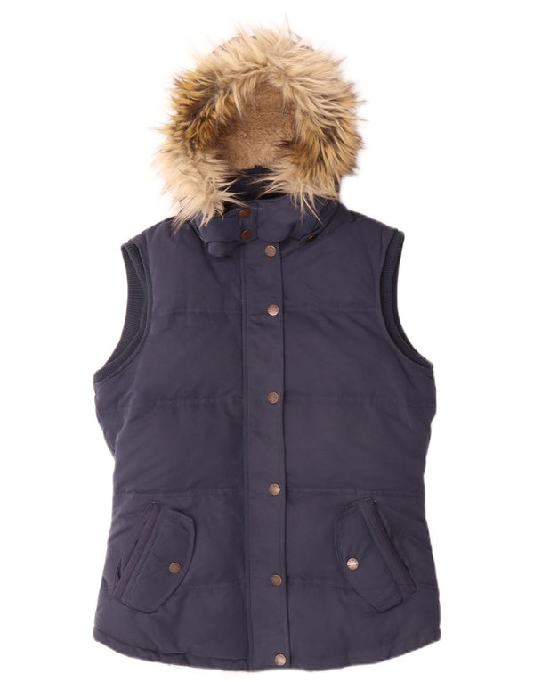 Gilet imbottito in sherpa con cappuccio da donna Fat Face UK 10 piccolo in poliestere blu navy