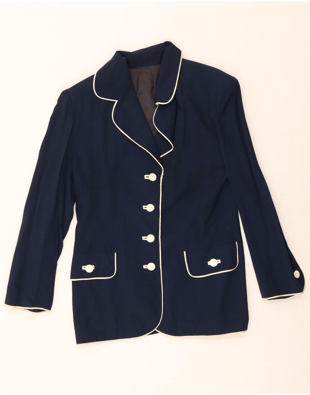 Giacca blazer vintage da donna a 4 bottoni UK 12 medio blu navy