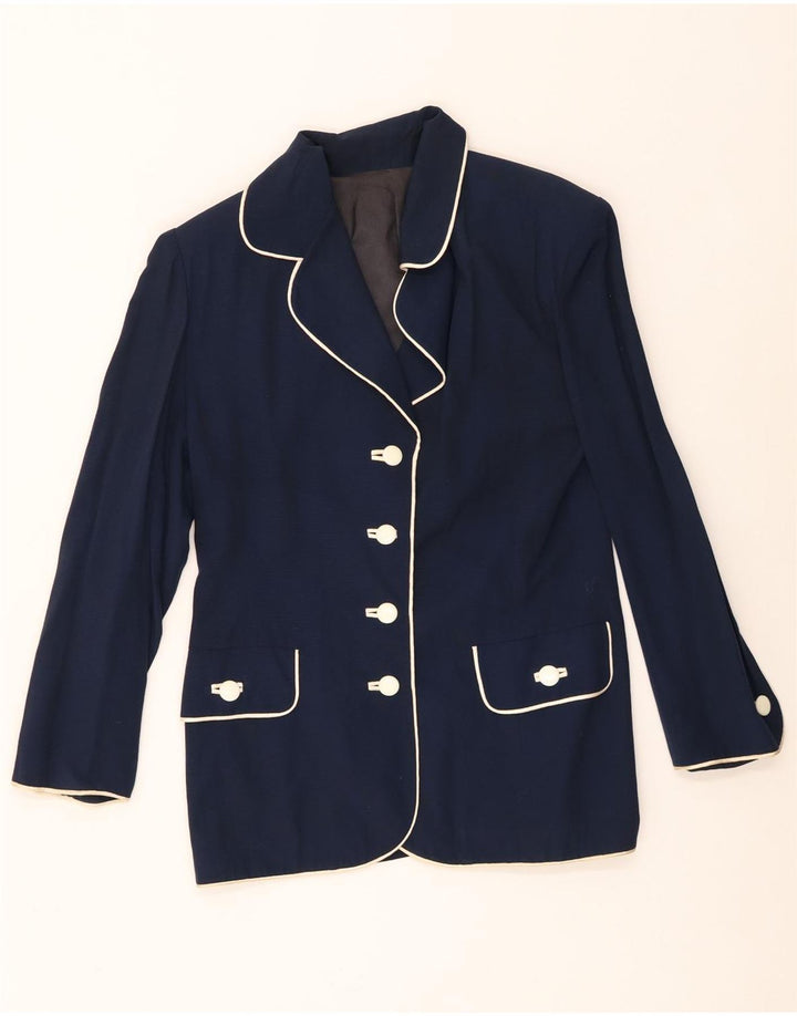 Giacca blazer vintage da donna a 4 bottoni UK 12 medio blu navy