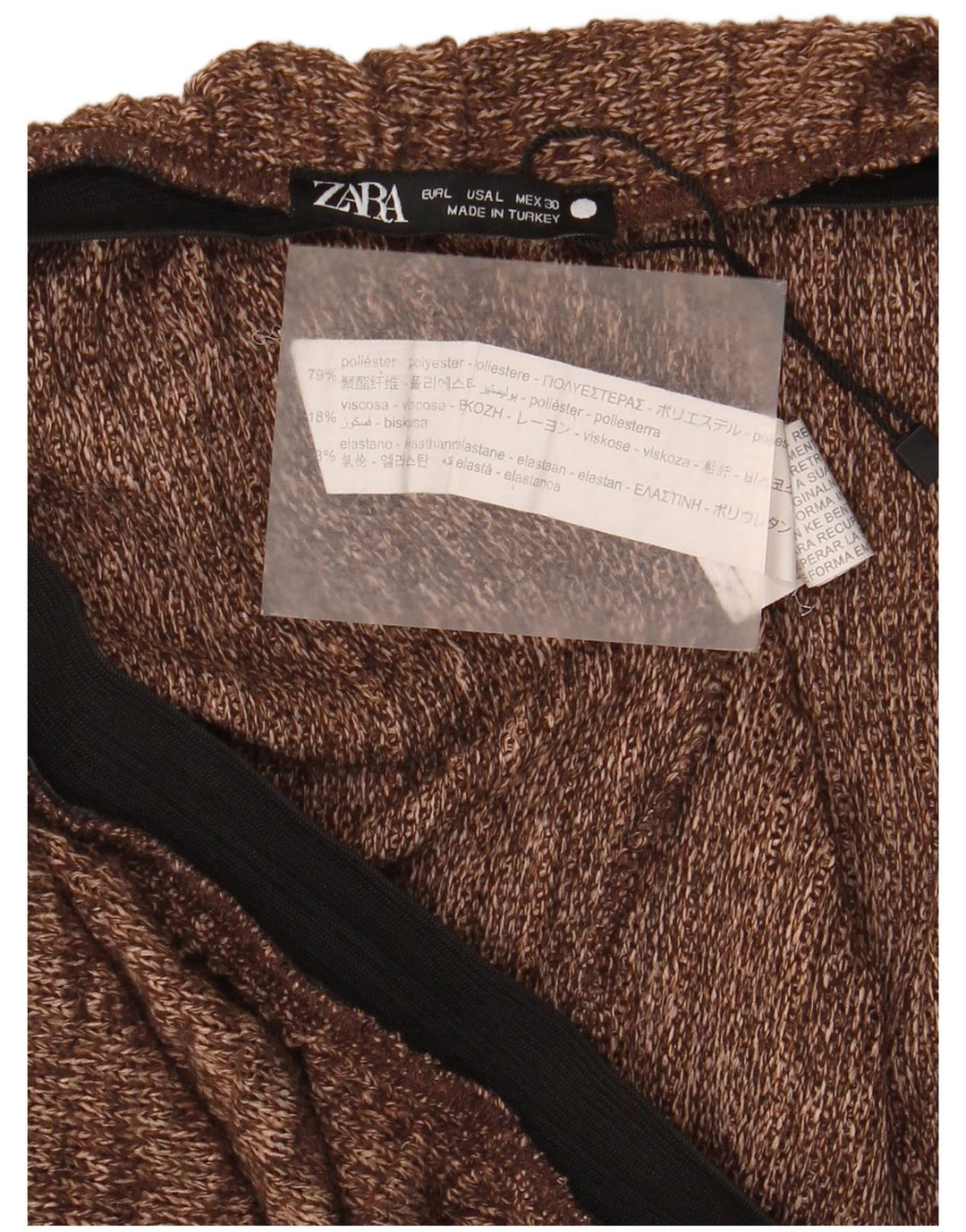 Gonna dritta in maglia da donna Zara grande W30 poliestere screziato marrone