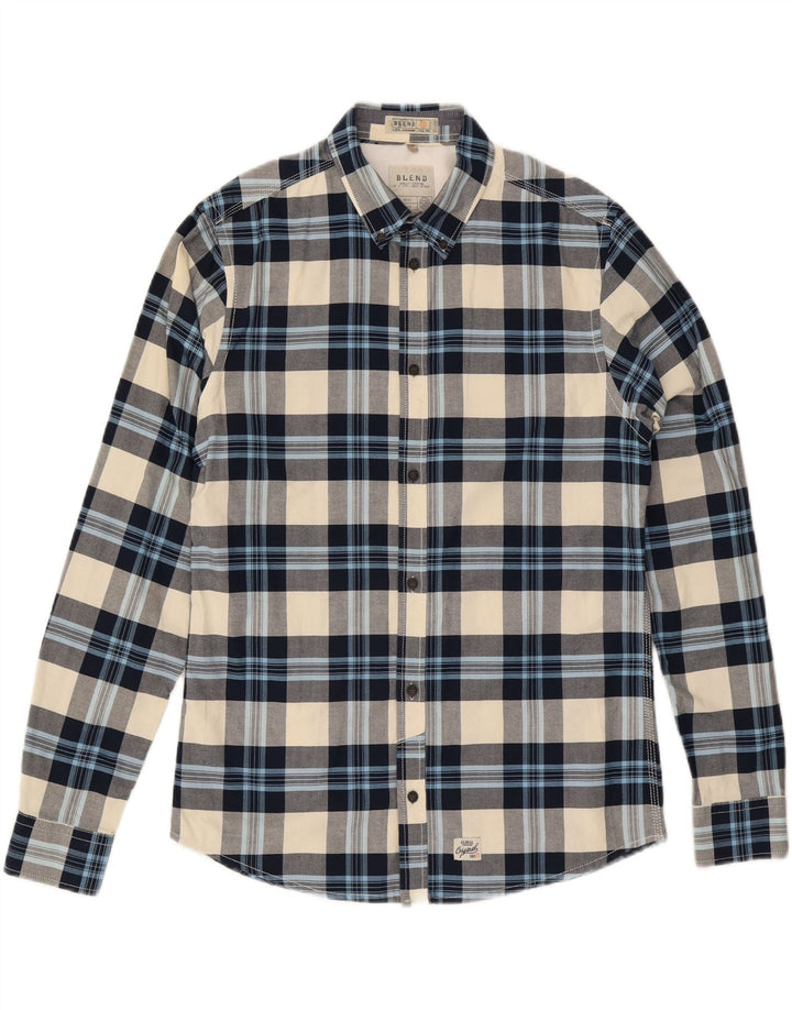 VINTAGE Mens Flannel Shirt Medium Navy Blue Check Cotton Vintage Vintage and Second-Hand Vintage from Messina Hembry 