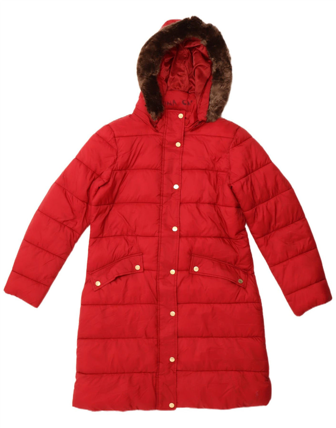 Cappotto imbottito con cappuccio da donna Joules UK 14 Large Rosso in poliammide