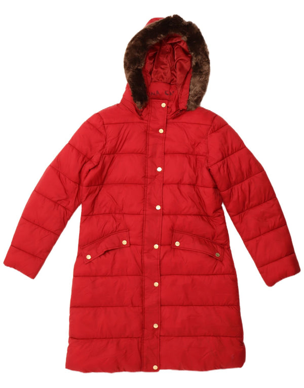 Cappotto imbottito con cappuccio da donna Joules UK 14 Large Rosso in poliammide