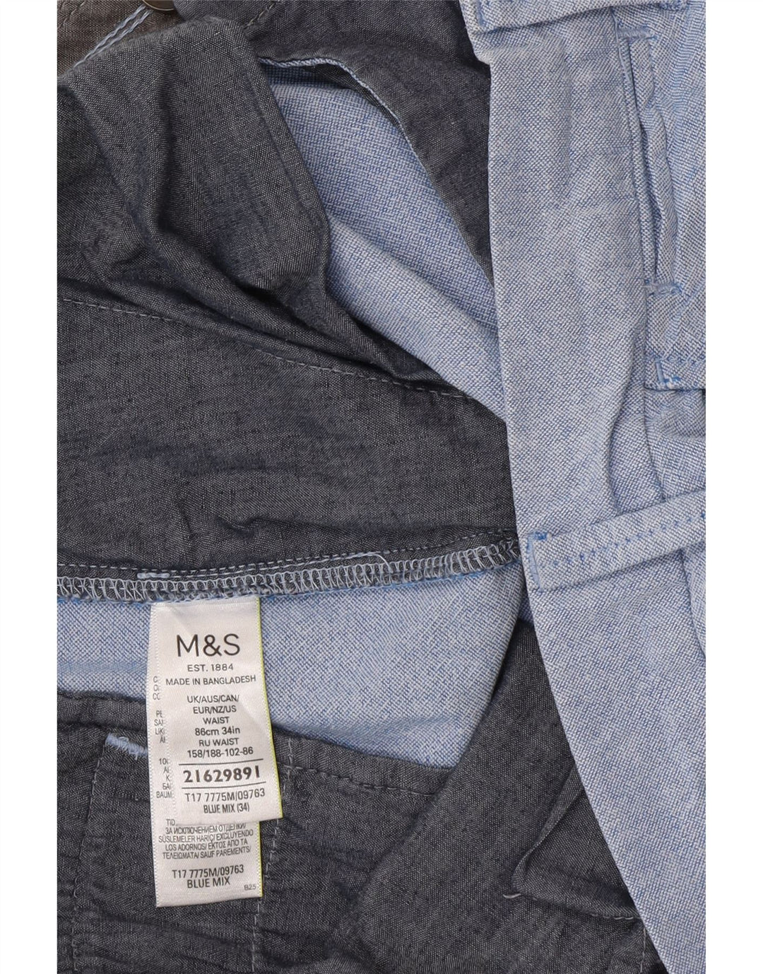 Pantaloncini chino da uomo Marks & Spencer W34 grandi in cotone blu