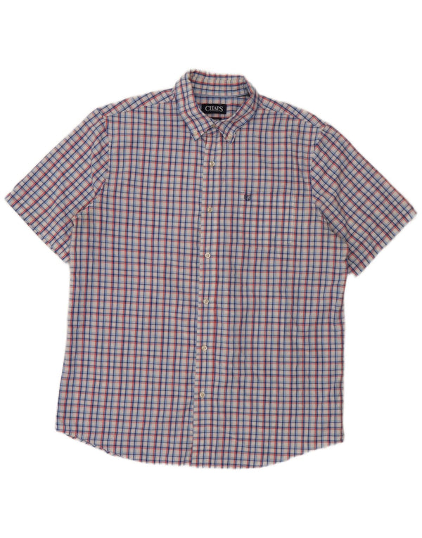 Chaps Camicia a maniche corte da uomo in cotone a quadri blu grandi