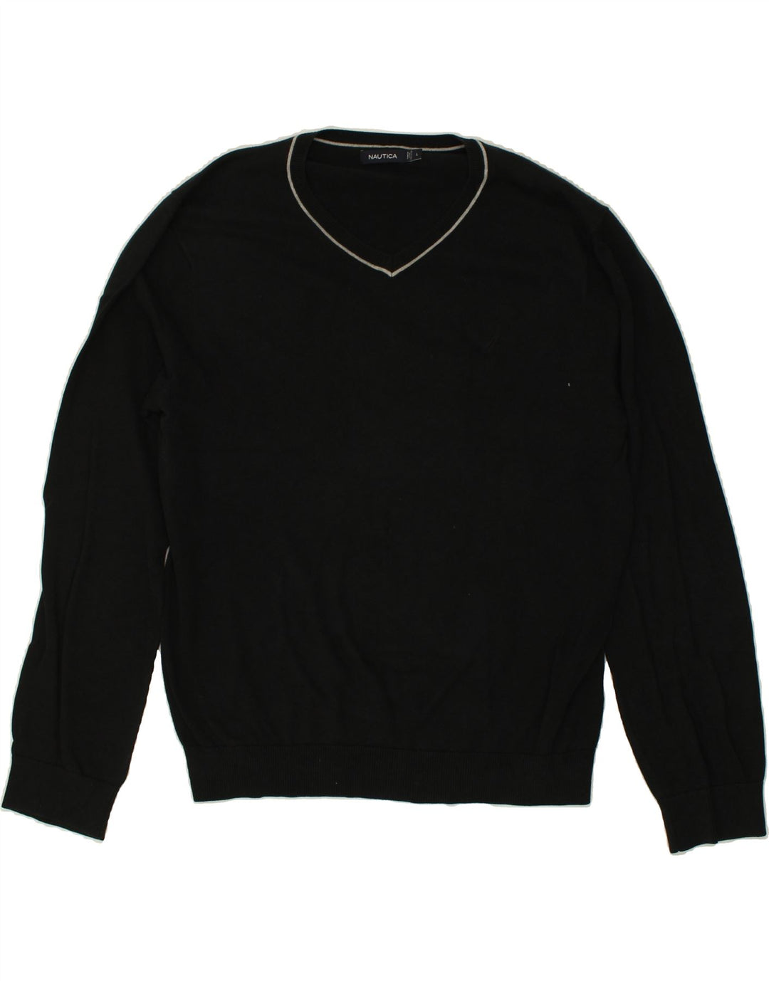 NAUTICA Mens V-Neck Jumper Sweater Large Black Cotton Vintage Nautica and Second-Hand Nautica from Messina Hembry 