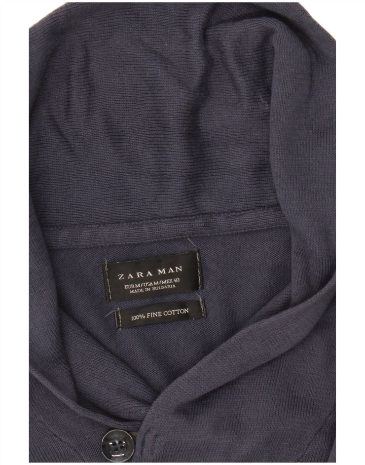 Maglione Zara da uomo con collo a scialle in cotone medio blu navy