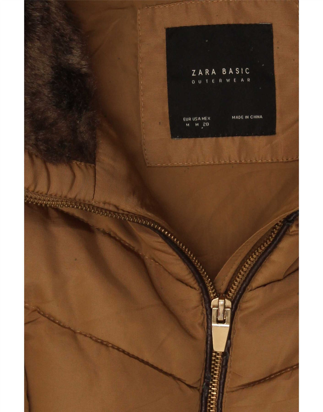Giacca imbottita da donna Zara UK 12 Poliestere marrone medio